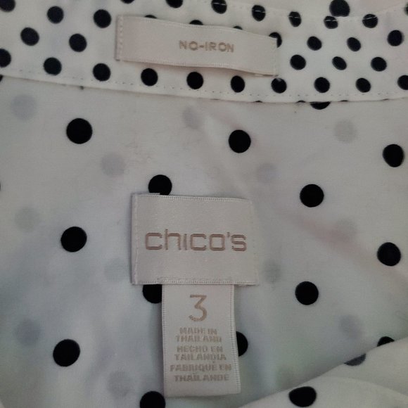 Chicos Black White Polka Dot Button Up Tie Waist - Picture 5 of 6
